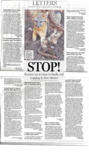 STOP Trapping in New Mexico - Albuquerque Journal Letters to the Editor - January 16, 2018