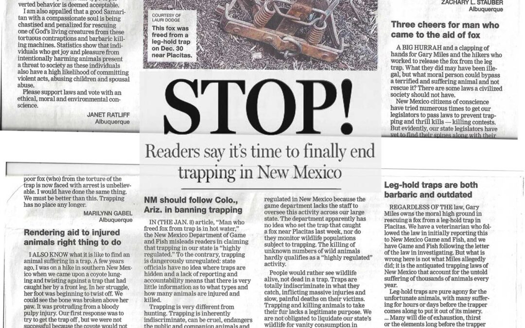 STOP! Trapping in New Mexico – Albuquerque Journal Letters to the Editor January 16, 2018