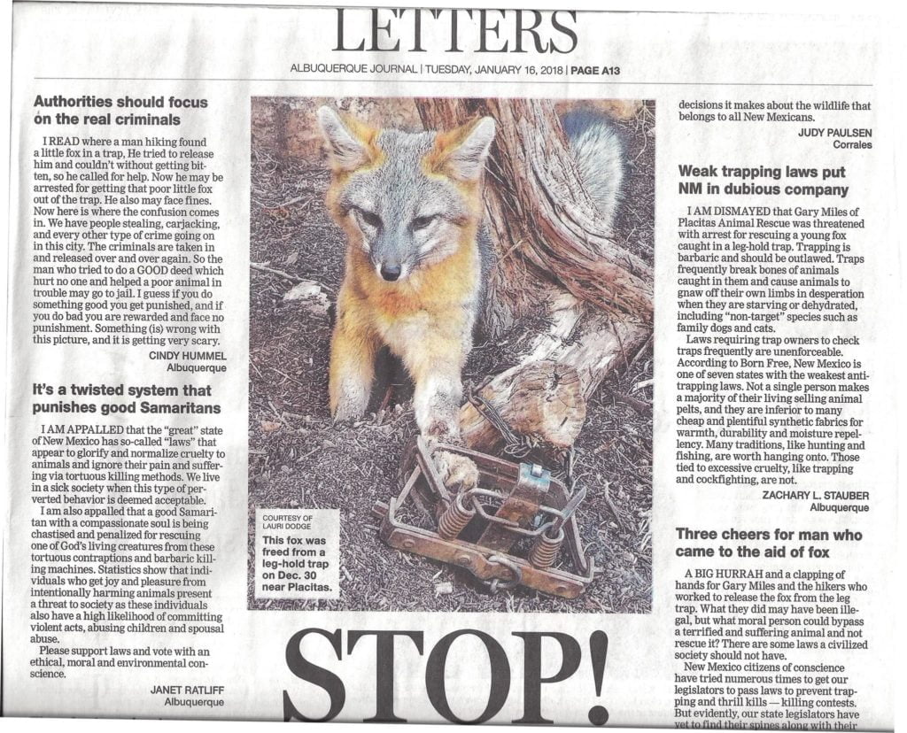 STOP Trapping in New Mexico Albuquerque Journal Letters to the Editor
